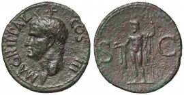 ROMANE IMPERIALI - Agrippa († 12 a C.) - Asse - Testa a s. con corona rostrale /R Nettuno nudo stante a s. con mantello sulle spalle; con delfino e tr...