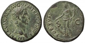 ROMANE IMPERIALI - Nerva (96-98) - Sesterzio - Busto laureato a d. /R La Fortuna stante a s. con timone e cornucopia C. 67 (AE g. 20,74)

BB+