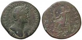 ROMANE IMPERIALI - Adriano (117-138) - Sesterzio - Busto laureato e drappeggiato a d. /R Giove seduto a s. con Vittoria e scettro C. 1185; RIC 561 (AE...