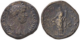 ROMANE IMPERIALI - Adriano (117-138) - Sesterzio - Busto laureato a d. /R La Fortuna stante a s. con timone su globo e cornucopia C. 763 (AE g. 27,47)...