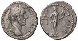 ROMANE IMPERIALI - Antonino Pio (138-161) - Denario - Testa laureata a d. /R L'Equità stante a s. con bilancia e cornucopia C. 240; RIC 177 (AG g. 3,4...