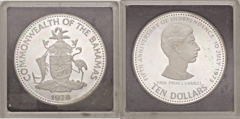 ESTERE - BAHAMAS - Elisabetta II (1952) - 10 Dollari 1978 - Quinto Anniversario ...