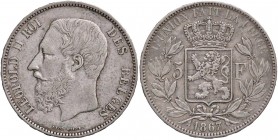 ESTERE - BELGIO - Leopoldo II (1865-1909) - 5 Franchi 1867 Kr. 24 AG

BB+