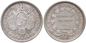 ESTERE - BOLIVIA - Repubblica (1825) - 50 Centavos 1891 CB Kr. 161.5 AG

BB+