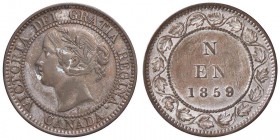 ESTERE - CANADA - Vittoria (1837-1901) - Cent 1859 Kr. 1 CU Moneta camuffata, sono state tolte la O e la E di ONE e la C e la T di CENT

Moneta camu...