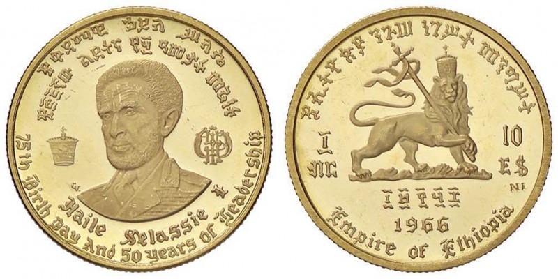 ESTERE - ETIOPIA - Repubblica - 10 Dollari 1966 - 75° compleanno di Haile Selass...