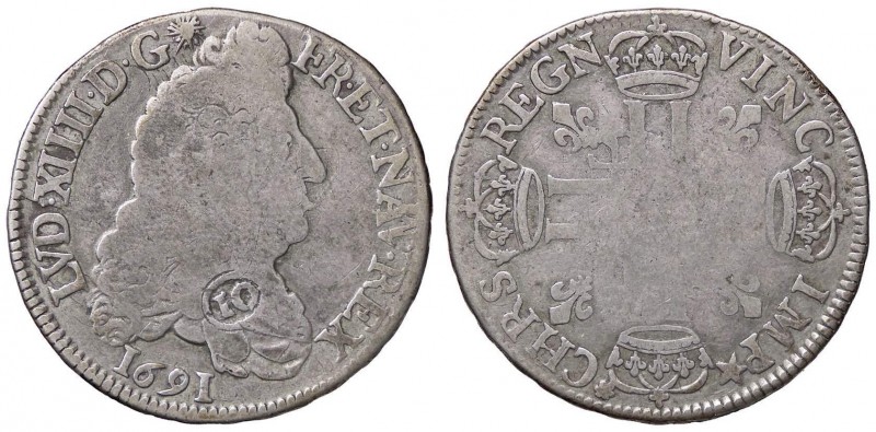 ESTERE - FRANCIA - Luigi XIV (1643-1715) - Mezzo scudo 1691 H Kr. 273 AG Controm...