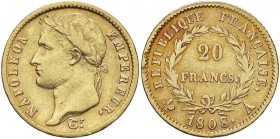 ESTERE - FRANCIA - Napoleone I, Imperatore (1804-1814) - 20 Franchi 1808 A - Testa laureata Kr. 687.1 R (AU g. 6,39)

BB