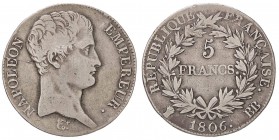 ESTERE - FRANCIA - Napoleone I, Imperatore (1804-1814) - 5 Franchi 1806 BB Kr. 673.3 AG

MB-BB