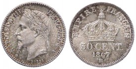 ESTERE - FRANCIA - Napoleone III (1852-1870) - 50 Centimes 1867 BB Kr. 814.2 AG Delicata patina su fondi brillanti

Delicata patina su fondi brillan...