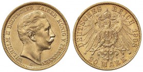 ESTERE - GERMANIA - PRUSSIA - Guglielmo II (1888-1918) - 20 Marchi 1908 A Kr. 521 (AU g. 7,96)

SPL-FDC