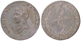 ESTERE - GERMANIA - WESTPHALIA - Geronimo Napoleone (1807-1813) - 2/3 di tallero 1809 C Jaeger 16 R AG

BB-SPL