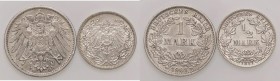 ESTERE - GERMANIA - Guglielmo II (1888-1918) - Marco 1907 D Kr. 14 AG Colpetto - Assieme a 1/2 marco 1917 A - Lotto di 2 monete

Colpetto - Assieme ...