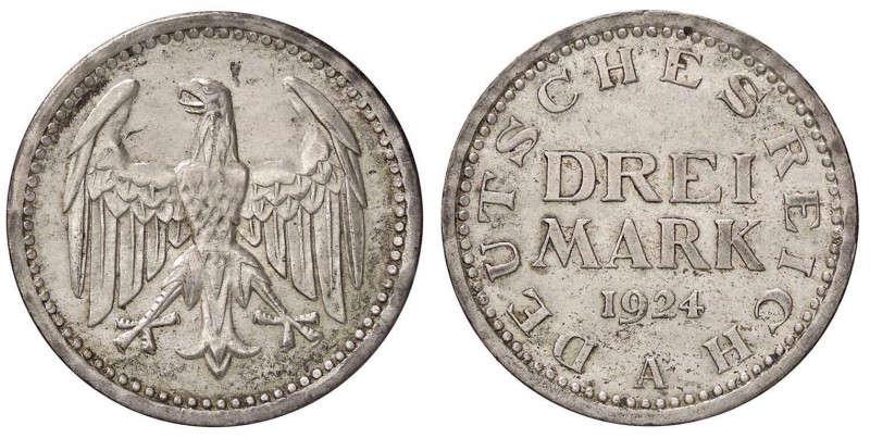 ESTERE - GERMANIA - Repubblica di Weimar (1919-1933) - 3 Marchi 1924 A Kr. 43 AG...