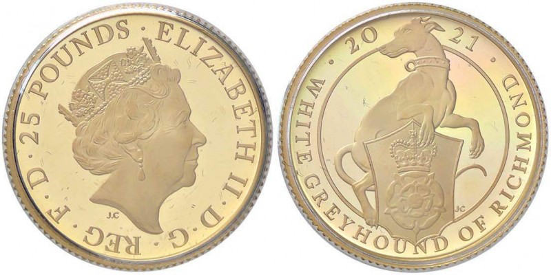 ESTERE - GRAN BRETAGNA - Elisabetta II (1952) - 25 Sterline 2021 - Greyhound AU ...