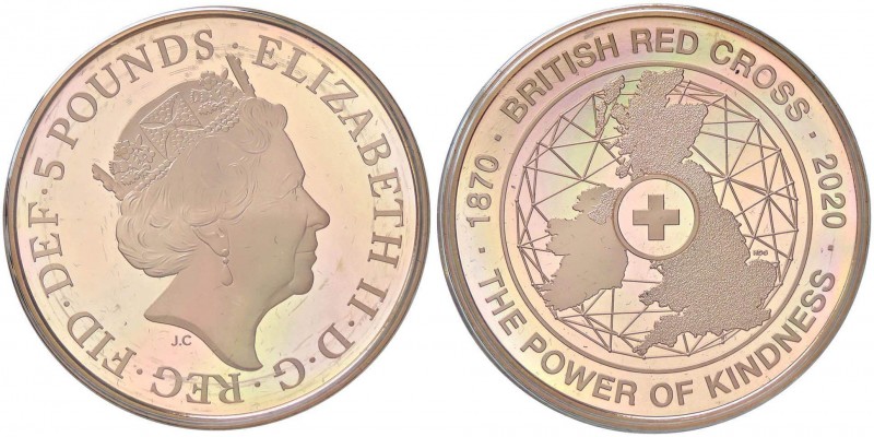 ESTERE - GRAN BRETAGNA - Elisabetta II (1952) - 5 Sterline 2020 - Croce rossa AU...