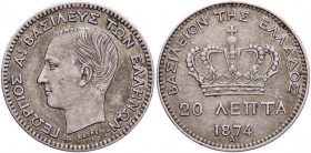 ESTERE - GRECIA - Giorgio I (1863-1913) - 20 Lepta 1874 A Kr. 44 AG Patinata

Patinata

BB-SPL