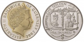 ESTERE - GUERNSEY - Elisabetta II (1952) - 5 Sterline 2002 - Giubileo della Regina Kr. 119a NI Testa della Regina placcata oro

Testa della Regina p...