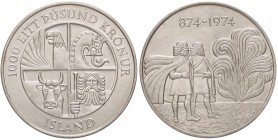 ESTERE - ISLANDA - Repubblica - 1.000 Corone 1974 - 1100° anniversario primo insediamento Kr. 21 AG

qFDC