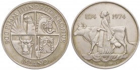 ESTERE - ISLANDA - Repubblica - 500 Corone 1974 - 1100° anniversario primo insediamento Kr. 20 AG

qFDC