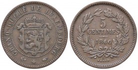 ESTERE - LUSSEMBURGO - Guglielmo III (1849-1890) - 5 Centesimi 1860 A Kr. 22.2 R CU

BB+