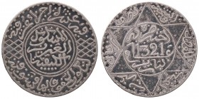 ESTERE - MAROCCO - Abd al Haziz (1894-1908) - 5 Dirhams 1321 Ln Kr. 21.2 AG

BB