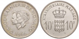 ESTERE - MONACO - Ranieri III (1949-2005) - 10 Franchi 1966 - X Anniversario del matrimonio Gad. 154 AG

qFDC/FDC
