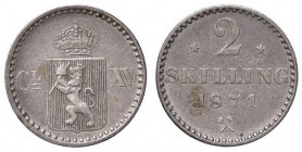 ESTERE - NORVEGIA - Carlo Adolfo XV (1859-1872) - 2 Skilling 1871 Kr. 336.2 AG Due stelle ai lati del valore

Due stelle ai lati del valore - 

BB...
