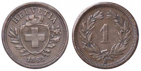 ESTERE - SVIZZERA - Confederazione - Rappen 1863 B Kr. 3 R CU

BB+