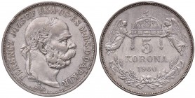ESTERE - UNGHERIA - Francesco Giuseppe (1848-1916) - 5 Corone 1900 KB Kr. 488 AG Colpetto

Colpetto

BB+
