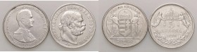 ESTERE - UNGHERIA - Francesco Giuseppe (1848-1916) - 5 Corone 1908 KB Kr. 488/512.1 AG Assieme a 5 pengo 1930 - Lotto di 2 monete

Assieme a 5 pengo...