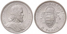 ESTERE - UNGHERIA - Ammiraglio Horthy (reggenza) (1926-1945) - 5 Pengo 1938 - 900° anniversario S. Stefano Kr. 516 AG

FDC