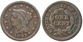 ESTERE - U.S.A. - Cent 1847 - Braided Hair Kr. 67 CU Segno di punteruolo al D/

Segno di punteruolo al D/

qBB