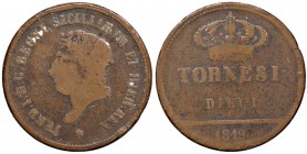 ZECCHE ITALIANE - NAPOLI - Ferdinando I di Borbone (1816-1825) - 10 Tornesi 1819 Mont. 602/608 CU

meglio di MB