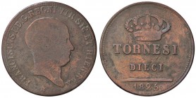 ZECCHE ITALIANE - NAPOLI - Francesco I di Borbone (1825-1830) - 10 Tornesi 1825 P.R. 14; Mont. 653/657 CU

MB/qBB