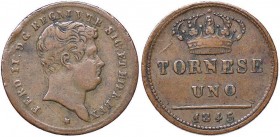 ZECCHE ITALIANE - NAPOLI - Ferdinando II di Borbone (1830-1859) - Tornese 1845 P.R. 285; Mont. 1185 NC CU

BB