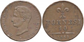 ZECCHE ITALIANE - NAPOLI - Francesco II di Borbone (1859-1860) - 10 Tornesi 1859 P.R. 4; Mont. 1262 CU Colpi

Colpi

qBB