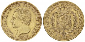 SAVOIA - Carlo Felice (1821-1831) - 80 Lire 1826 T Pag. 28; Mont. 7 (AU g. 25,83) Colpetti

Colpetti

BB-SPL