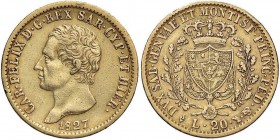 SAVOIA - Carlo Felice (1821-1831) - 20 Lire 1827 T Pag. 54; Mont. 39 AU Colpetto

Colpetto

BB