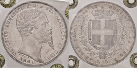 SAVOIA - Vittorio Emanuele II (1849-1861) - 5 Lire 1861 T Pag. 390; Mont. 61 RR AG Ottimo esemplare, con i fondi lucenti - Sigillata Emilio Tevere

...