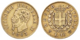 SAVOIA - Vittorio Emanuele II Re d'Italia (1861-1878) - 10 Lire 1863 T (18,5) Pag. 477; Mont. 155 AU

qBB