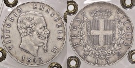 SAVOIA - Vittorio Emanuele II Re d'Italia (1861-1878) - 5 Lire 1862 T Pag. 484; Mont. 164 RR AG Sigillata Gianfranco Erpini senza conservazione

Sig...