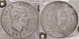 SAVOIA - Vittorio Emanuele II Re d'Italia (1861-1878) - 5 Lire 1864 N Pag. 485; Mont. 166 R AG Tracce di pulitura - Sigillata Gianfranco Erpini

Tra...