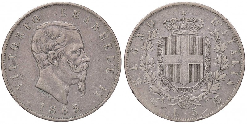 SAVOIA - Vittorio Emanuele II Re d'Italia (1861-1878) - 5 Lire 1865 T Pag. 487; ...