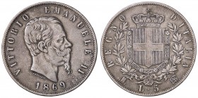 SAVOIA - Vittorio Emanuele II Re d'Italia (1861-1878) - 5 Lire 1869 M Pag. 489; Mont. 171 AG

BB