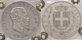 SAVOIA - Vittorio Emanuele II Re d'Italia (1861-1878) - 5 Lire 1870 R Pag. 491; Mont. 173 R AG Sigillata Gianfranco Erpini senza conservazione

Sigi...