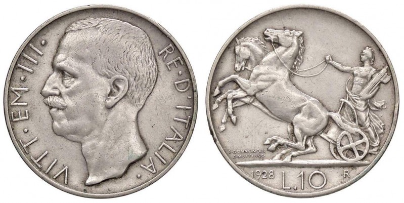 SAVOIA - Vittorio Emanuele III (1900-1943) - 10 Lire 1928 * Biga Pag. 693; Mont....