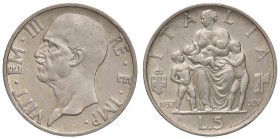 SAVOIA - Vittorio Emanuele III (1900-1943) - 5 Lire 1937 XV Fecondità Pag. 720; Mont. 134 R AG

SPL+