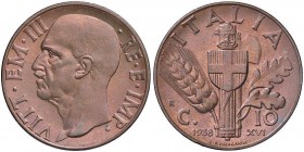 SAVOIA - Vittorio Emanuele III (1900-1943) - 10 Centesimi 1938 XVI Impero Pag. 885; Mont. 350&nbsp; CU&nbsp; Rame rosso

FDC