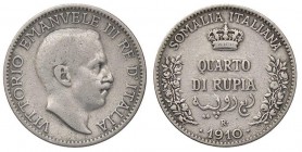 SAVOIA - Somalia - Quarto di Rupia 1910 Pag. 971; Mont. 455 R AG

qBB/BB